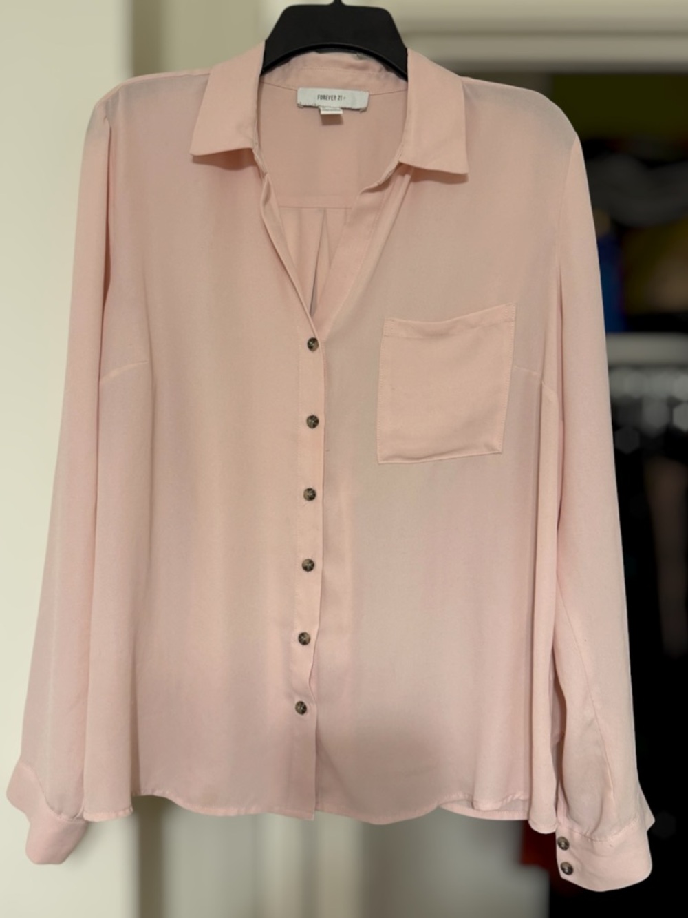 Forever 21 Plus Size Blush Pink Long-Sleeve Button-Down Shirt